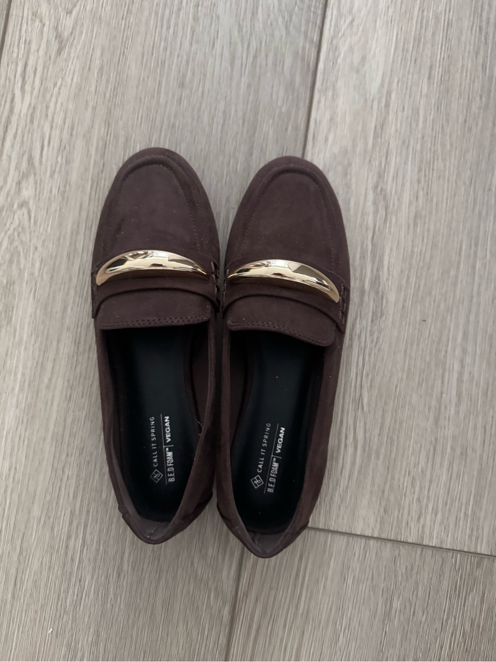 Sole Society Dark Brown Suede Slip-On Loafers with Gold Bit